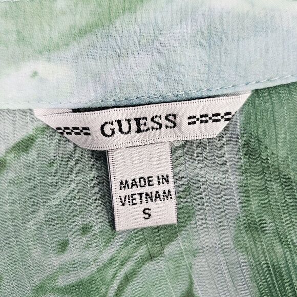 GUESS Green Marble Print Sheer Belted Maxi Duster Dress Long Sleeve Size S - Picture 4 of 8